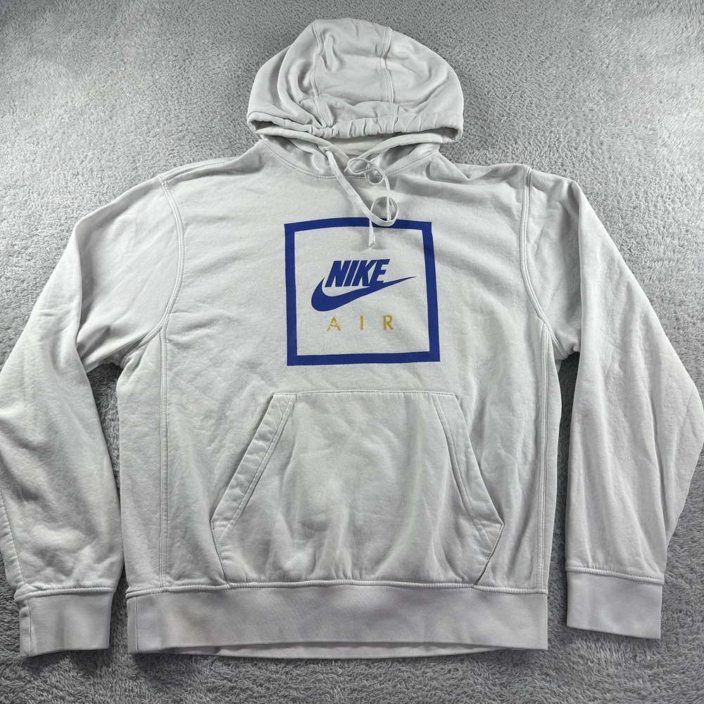 Nike Sweater Mens Medium White Pull Over Hoodie Essential Club‎ Fleece Graphic